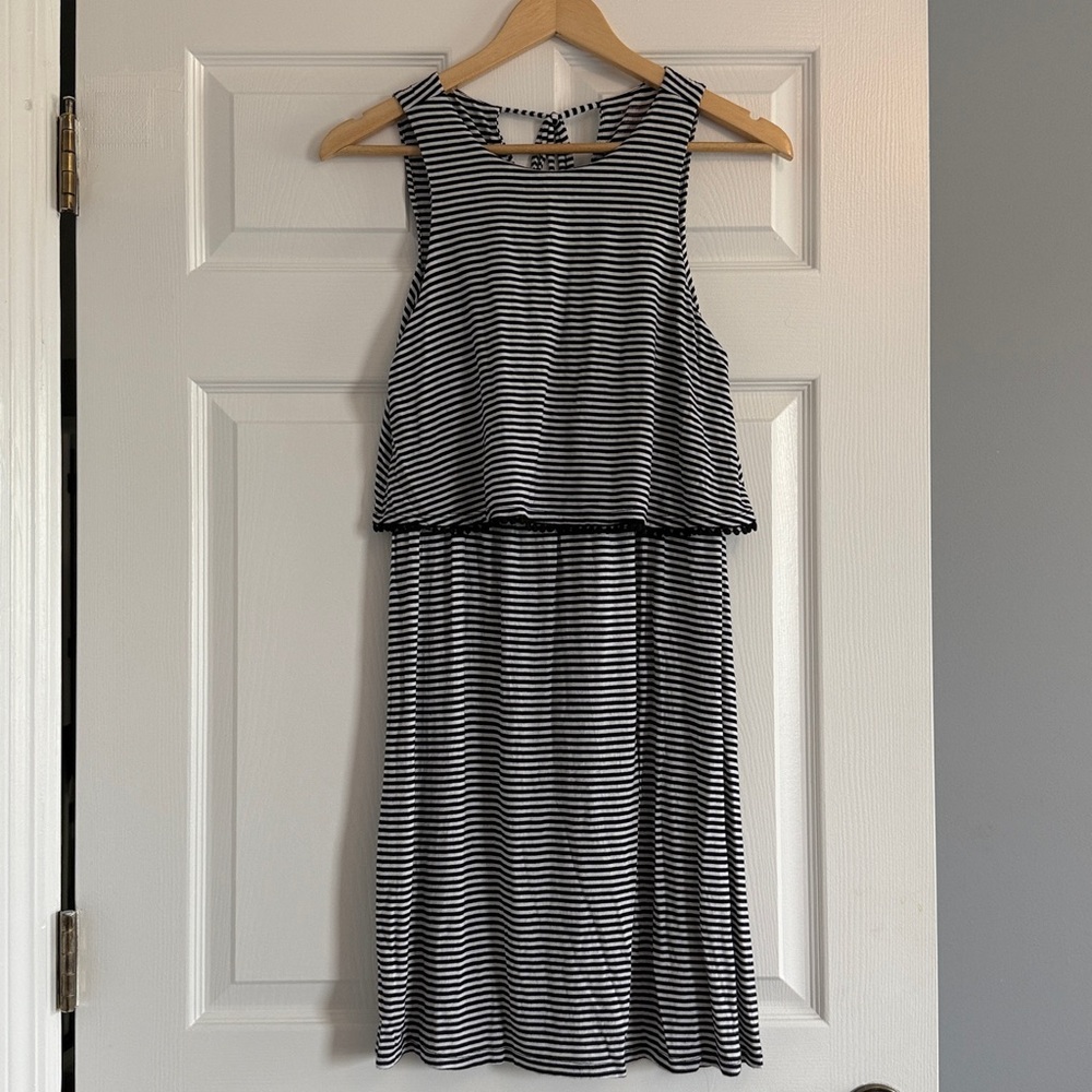 Motherhood Black and White Striped Midi Dress
